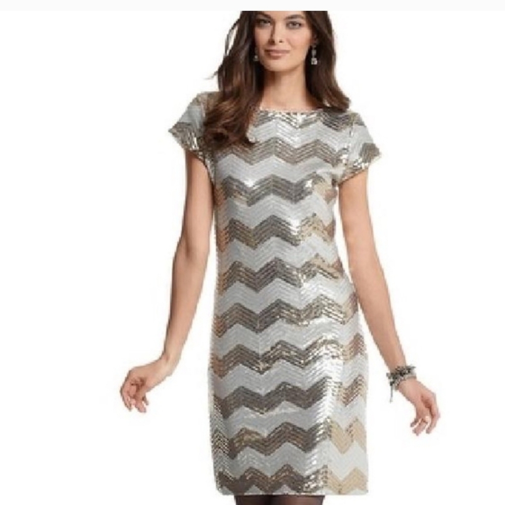 White House Black Market Gold Sequin Flutter Sleeve Mini